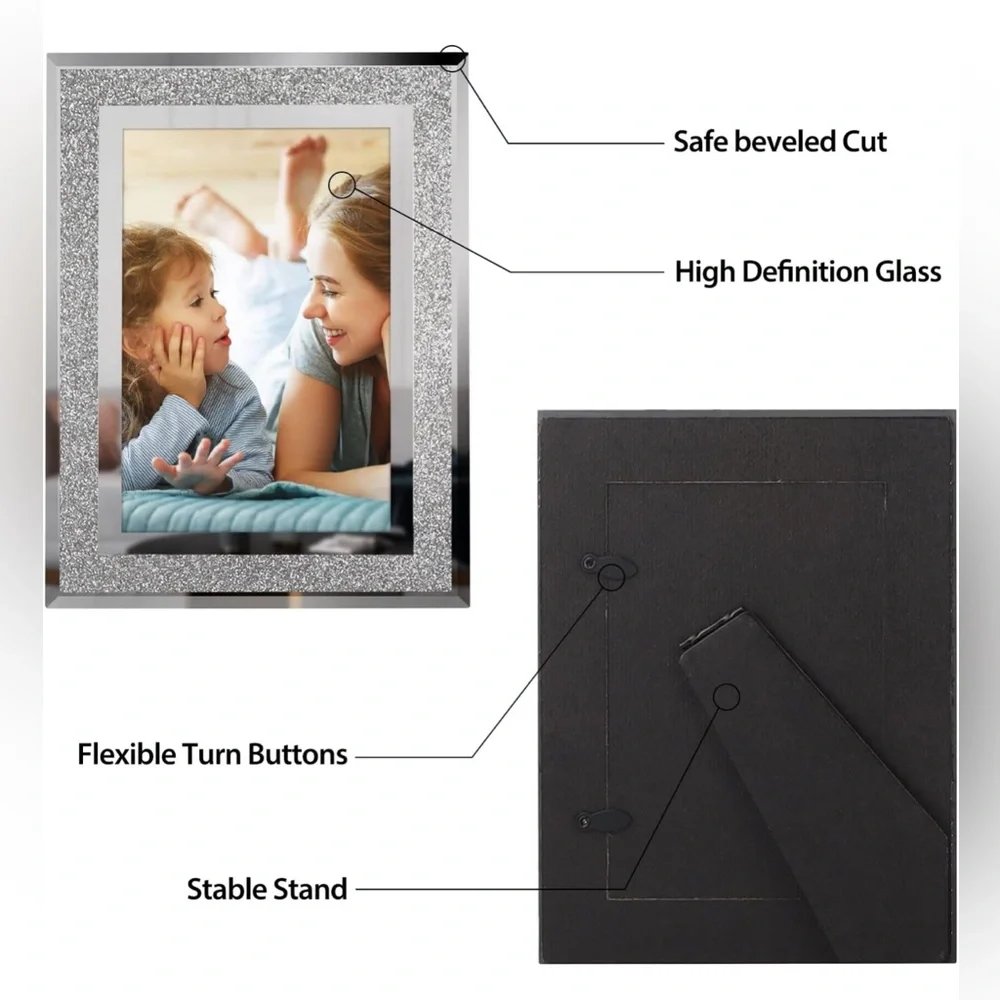 Calenzana 2 Pack 4x6 Picture Frames Sparkle Glass/Mirrored For Tabletop NWOB